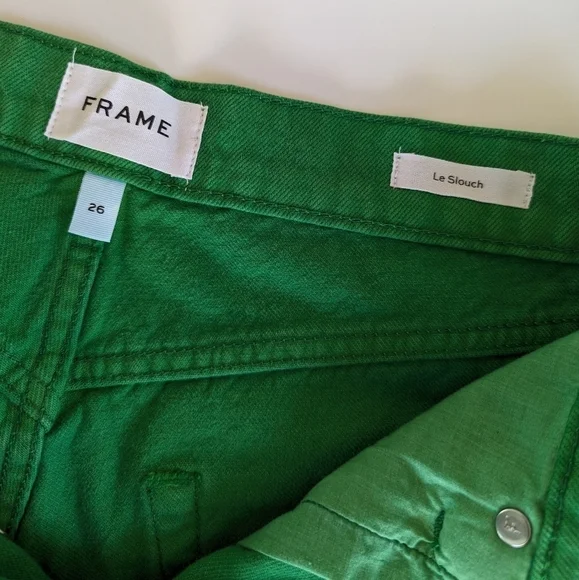 FRAME Le Slouch Mid-rise Straight Leg 5 Pocket Brushed Cotton Jeans, Apple Green